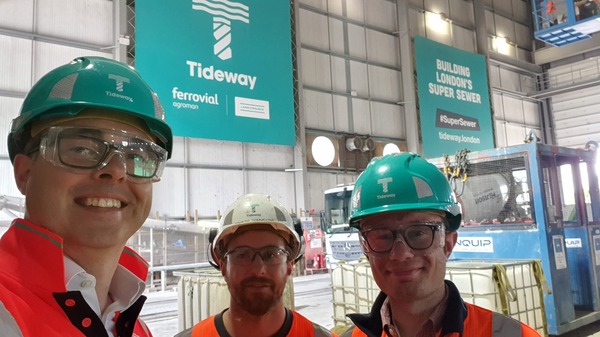 Neil Garratt AM, project manager Ignacio, and Nick Rogers AM at the Battersea Tideway site