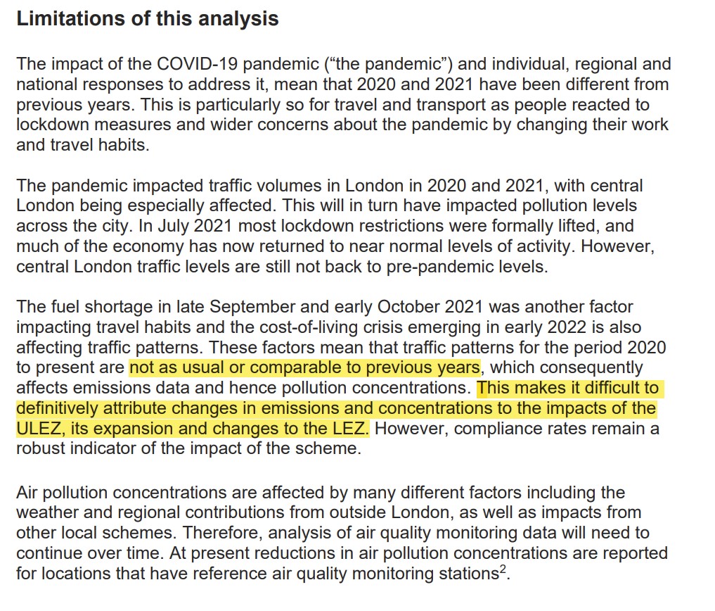 Page 12. Pandemic, fuel shortages and fuel prices all cut traffic; all ignored by TfL's analysis.