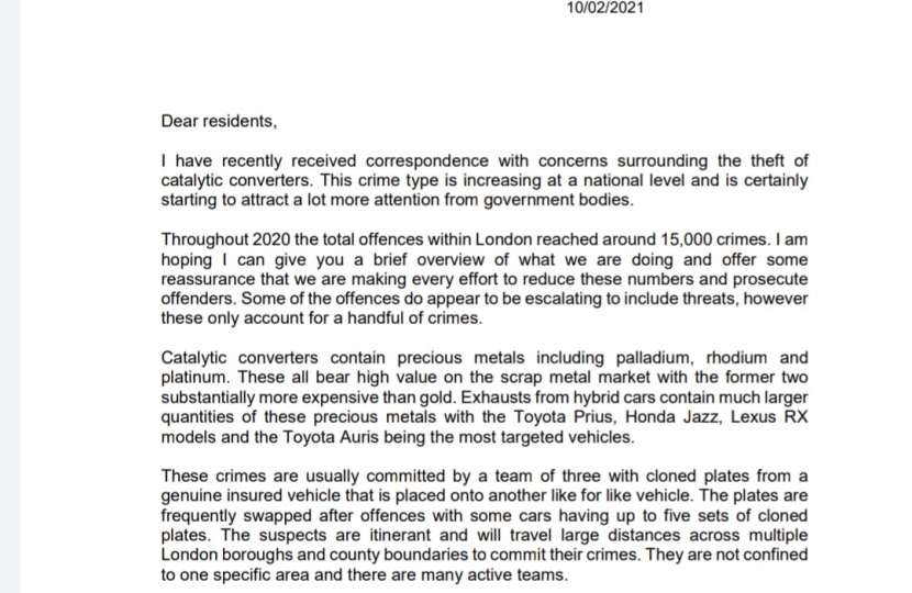 Operation Basswood letter on catalytic converter thefts page 1