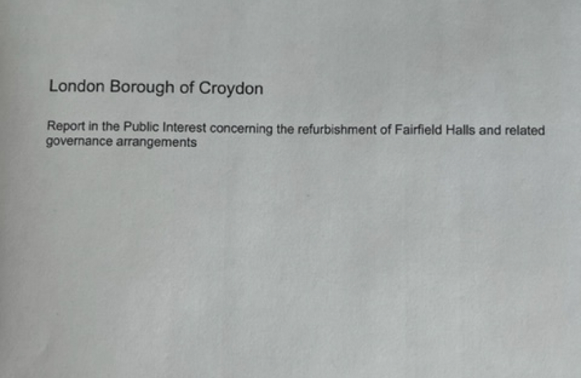 Front page of Grant Thornton's Report in the Public Interest concerning Fairfield Halls