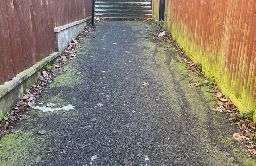 Litter and unswept leaves reported from Moreton rd to footbridge 
