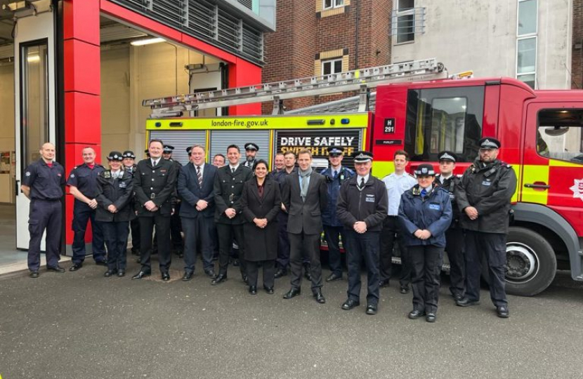 Jason Perry Mayoral Candidate Chris Philp MP Police at Purley Fire Station