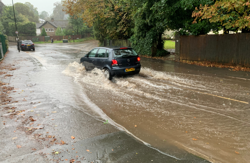 Flooding at the bottom of Hayes Lane with Welcomes Road