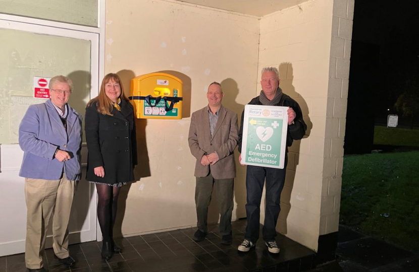 Andy and Lynne Launch defibrillator at the Forum