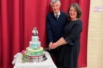 Martin and Emma cutting their retirement cake
