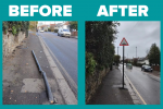 Before and after: A broken street sign having been fixed.