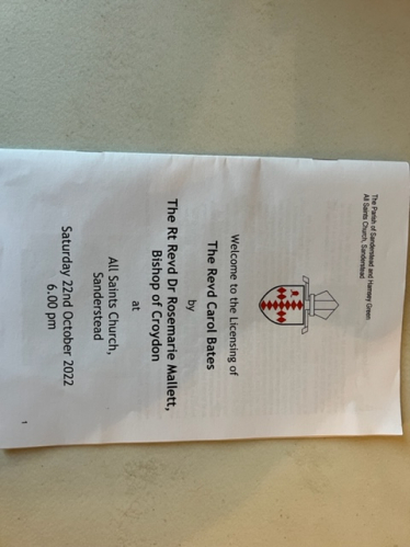 Order of Service for the Licensing of The Revd Carol Bates
